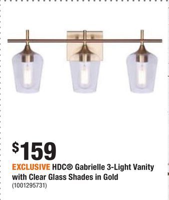 Home Depot Exclusive hdc gabrielle 3-light vanity with clear glass shades in gold offer
