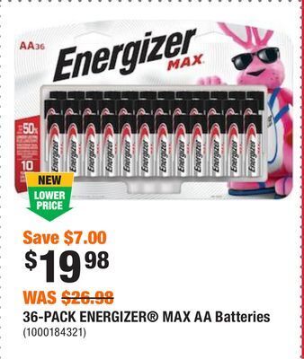 Home Depot 36-pack energizer max aa batteries offer
