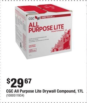 Home Depot Cgc all purpose lite drywall compound, 17l offer