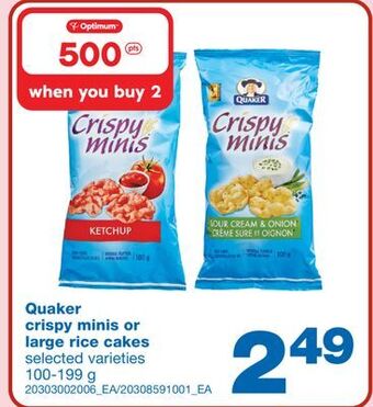 Wholesale Club Quaker crispy minis or large rice cakes, 100-199 g offer