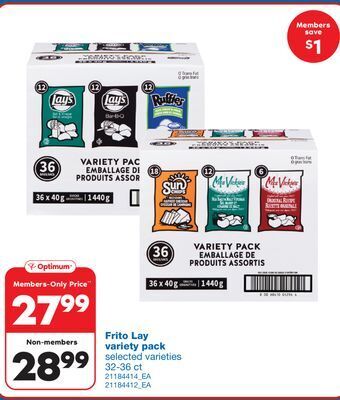 Wholesale Club Frito lay variety pack, 32-36 ct offer
