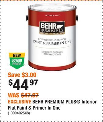 Home Depot Exclusive behr premium plus interior flat paint & primer in one offer