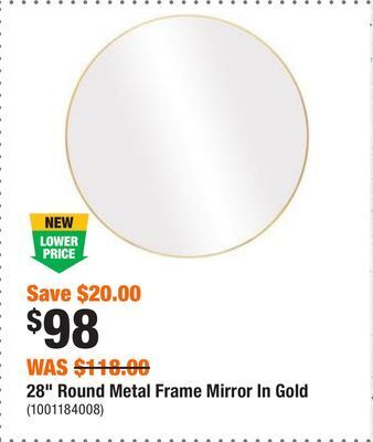 Home Depot 28 round metal frame mirror in gold offer