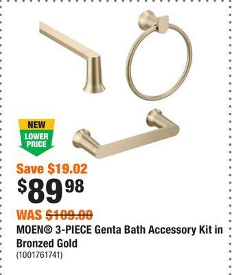Home Depot Moen 3-piece genta bath accessory kit in bronzed gold offer