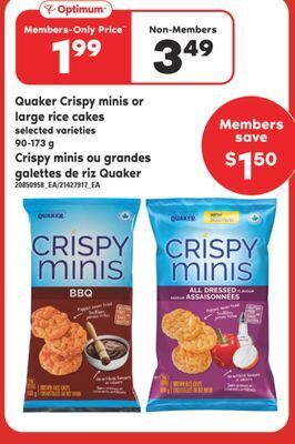 Valu-mart Crispy minis ou grandes galettes de riz quaker, 90-173 g offer