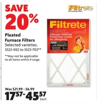 Home Hardware Pleated furnace filters offer