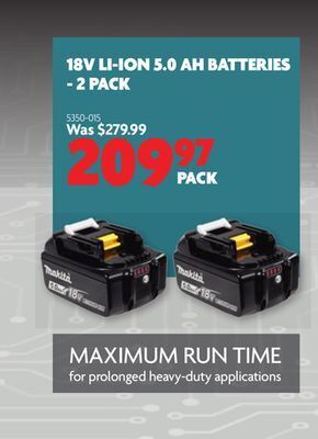 Home Hardware 18v li-ion 5.0 ah batteries - 2 pack offer