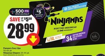 FreshCo Pampers easy ups 56-66 pk ninjamas diapers 34-44 pk offer