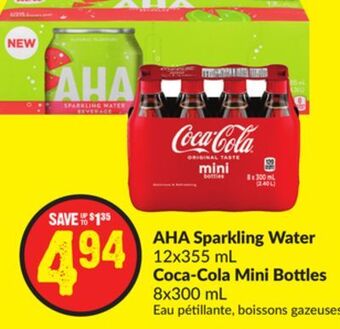 FreshCo Aha sparkling water 12x355 ml coca-cola mini bottles 8x300 ml offer