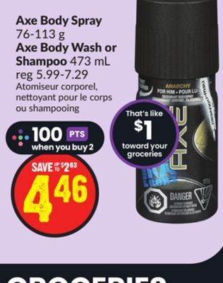 FreshCo Axe body spray 76-113 g axe body wash or shampoo 473 ml offer