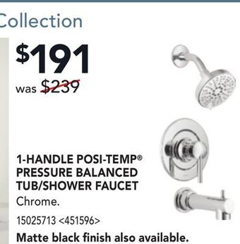 RONA Moen 1-handle posi-temp pressure balanced tub/shower faucet offer