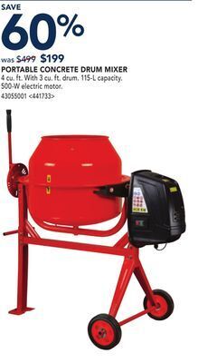 RONA Yardmax portable concrete drum mixer offer