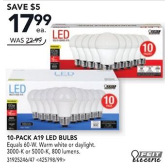 RONA Feit electric 10-pack a19 led bulbs offer