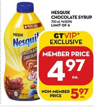 Giant Tiger Nesquik chocolate syrup offer