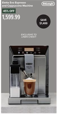 Linen Chest Eletta evo espresso and cappuccino machine offer
