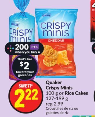 Chalo FreshCo Quaker crispy minis 100 g or rice cakes 127-199 g offer