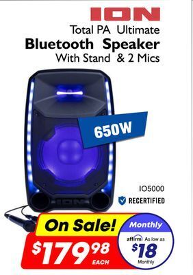Factory Direct Ion total ipa ultimate bluetooth speaker with stand & 2 mics offer