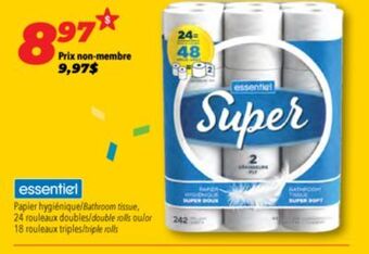 Familiprix Essentiel bathroom tissue, 24 double rolls or 18 triple rolls offer