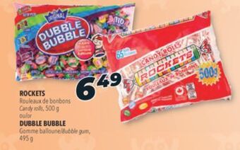 Familiprix Rockets candy rolls, 500 g or dubble bubble bubble gum, 495 g offer