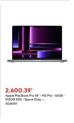 Staples Apple macbook pro 14 - m2 pro - 16gb - 512gb ssd - space grey - english offer