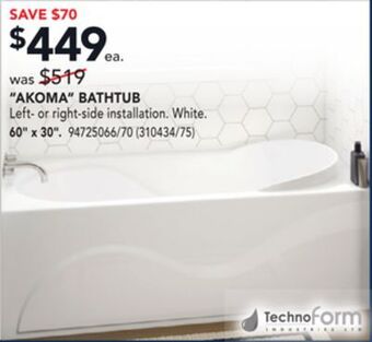 RONA Technoform akoma bathtub 60 x 30 offer