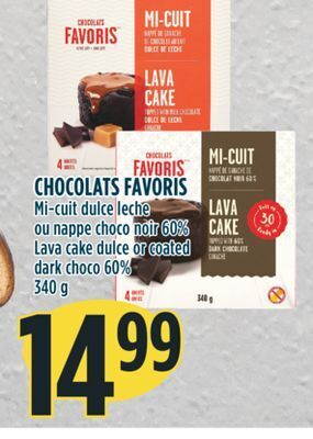 Marché Adonis Chocolats favoris mi-cuit dulce leche ou nappe choco noir 60% offer