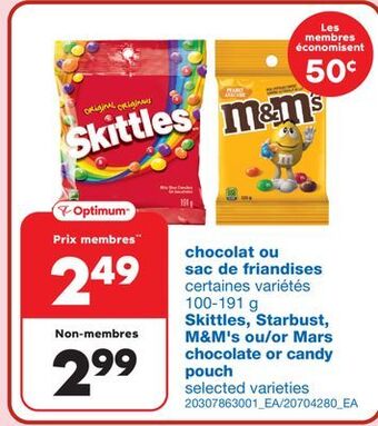 Wholesale Club Chocolat ou sac de friandises skittles, starbust m&m's ou mars 100-191 g offer