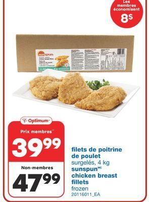 Wholesale Club Filets de poitrine de poulet sunspun, 4 kg offer