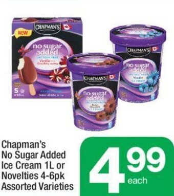 Highland Farms Chapman's No Sugar Added Ice Cream 1L or Novelties 4-6pk Assorted Varieties offer