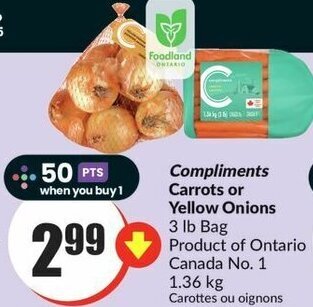 FreshCo Compliments Carrots or Yellow Onions 3 lb Bag offer