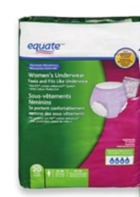 Walmart Equate incontinence pads or underwear offer