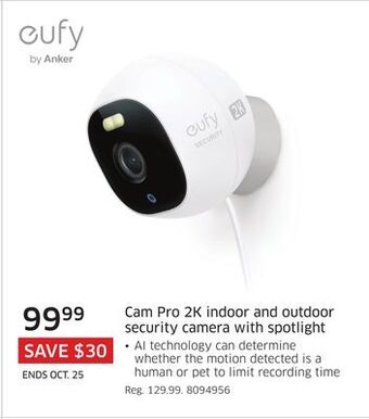 The Source Eufy cam pro 2k indoor and outdoor security camera with spotlight offer