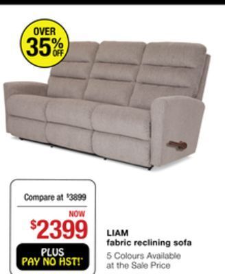 La Z Boy Liam fabric reclining sofa offer