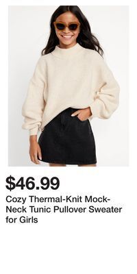 Old Navy Cozy thermal-knit mock-neck tunic pullover sweater for girls offer