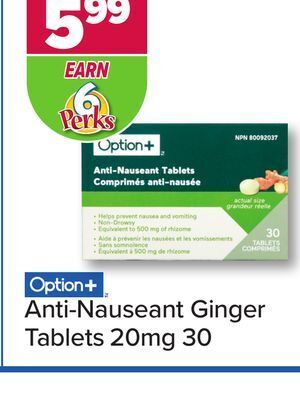 PharmaChoice Option+ anti-nauseant ginger tablets offer