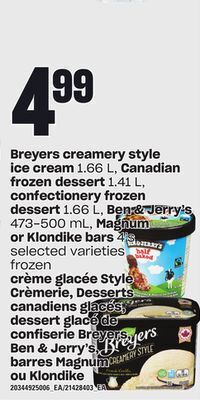 Independent City Market Breyers creamery style ice cream, 1.66 l, canadian frozen dessert, 1.41 l, confectionery frozen dessert, 1.66 l, ben & jerry' offer