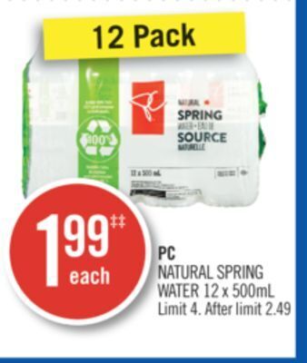 Shoppers Drug Mart Pc natural spring water offer