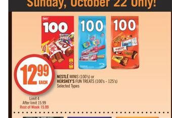 Shoppers Drug Mart Nestlé minis (100's) or hershey's fun treats (100's - 125's) offer