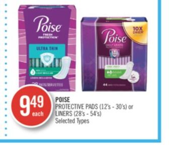Shoppers Drug Mart Poise protective pads(12's-30's) or liners (28's-54's) offer