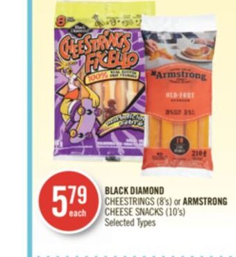 Shoppers Drug Mart Black diamond cheestrings (8's) or armstrong cheese snacks (10's) offer