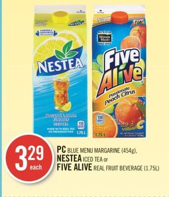 Shoppers Drug Mart Pc blue menu margarine (454g), nestea iced tea or five alive real fruit beverage (1.75l) offer