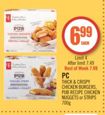 Shoppers Drug Mart Pc thick & crispy chicken burgers pub recipe chicken nuggets or strips offer