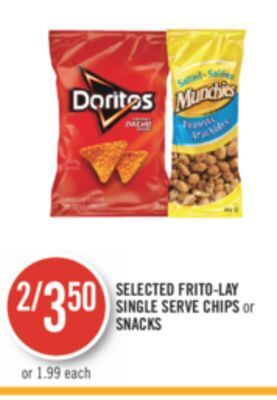 Shoppers Drug Mart Selected frito-lay single serve chips or snacks offer