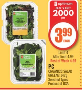 Shoppers Drug Mart Pc organics salad greens offer