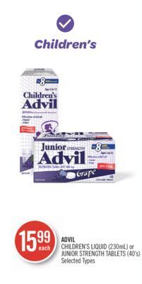 Shoppers Drug Mart Advil children's liquid (230ml) or junior strength tablets (40's) offer