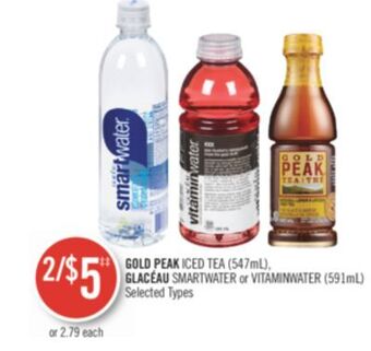 Shoppers Drug Mart Gold peak iced tea (547ml), glacéau smartwater or vitaminwater (591ml) offer