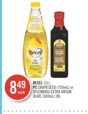 Shoppers Drug Mart Becel (1l), pc grapeseed (750ml) or splendido extra virgin olive (500ml) oil offer