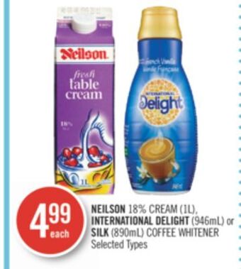 Shoppers Drug Mart Neilson 18% cream (1l), international delight (946ml) or silk (890ml) coffee whitener offer