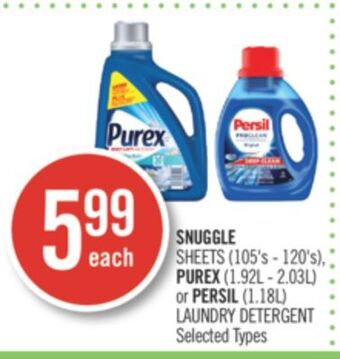 Shoppers Drug Mart Snuggle sheets (105's - 120's), purex (1.92l - 2.03l) or persil (1.18l) laundry detergent offer