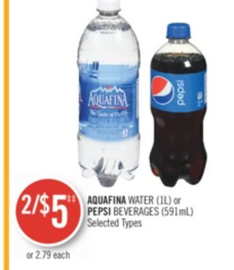 Shoppers Drug Mart Aquafina water (1l) or pepsi beverages (591ml) offer
